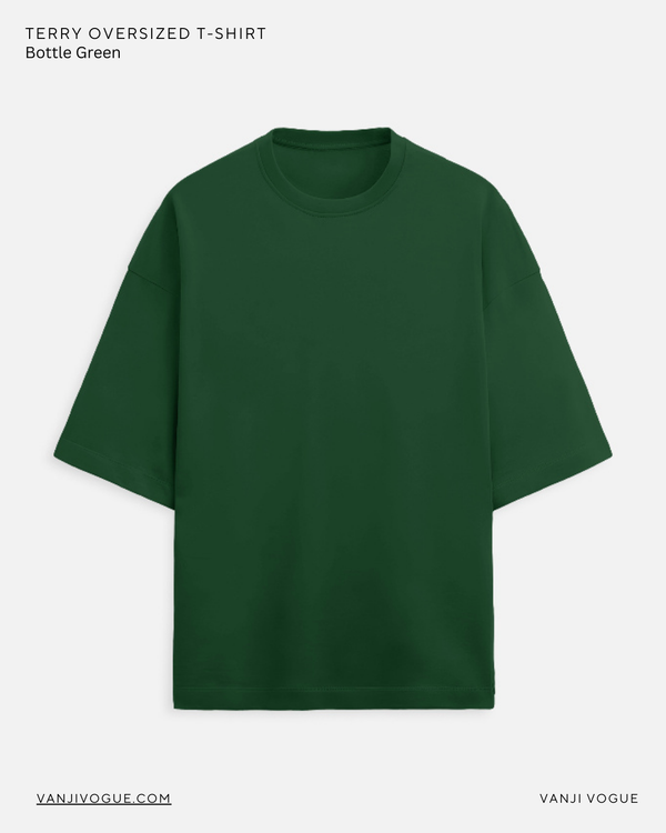 Unisex Terry Oversized Tee - Bottle Green