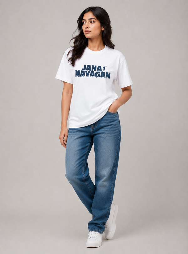 White Regular Fit Graphic T-Shirt – Jana Nayagan Print — alternate view