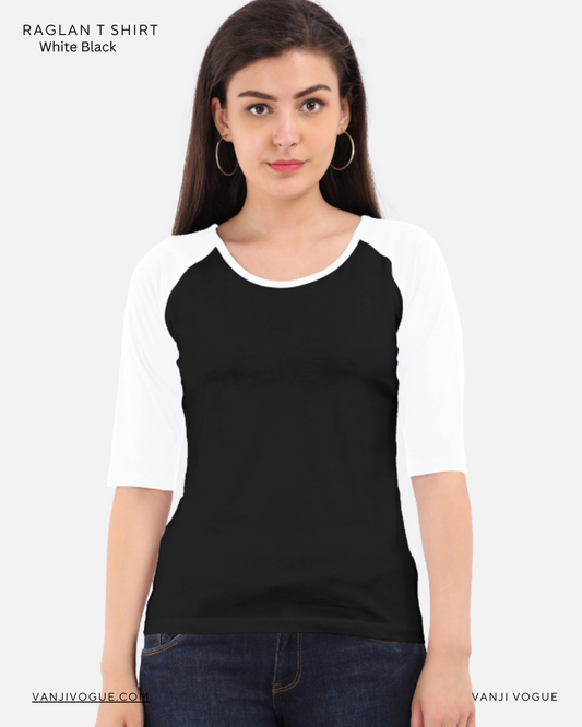Women's Raglan T-Shirt-White Black