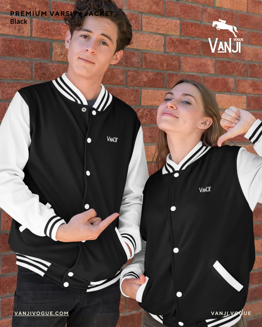 Classic unisex varsity jacket retro streetwear style Black
