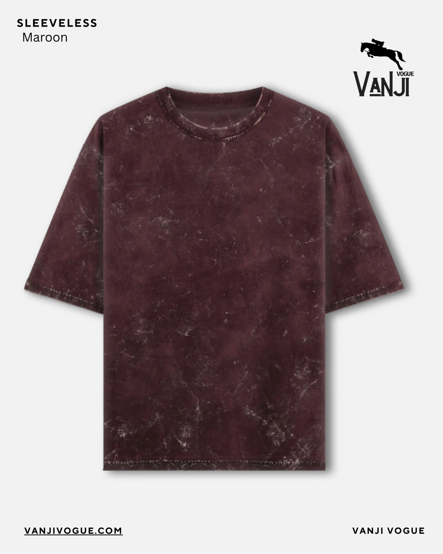 Maroon acid washed oversized tee sleeveless round neck T shirt by Qikink