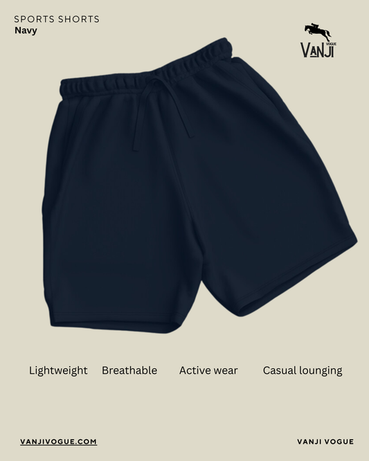 Navy Printrove lightweight activewear shorts with breathable fabric for sports and casual lounging